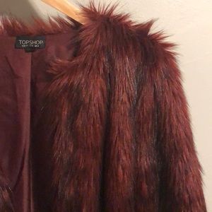 Top Shop red // burgundy cropped faux fur coat